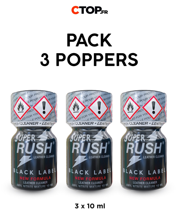 Pack 3 Poppers Super Rush Black Label 10ml - Achat Pack de Poppers Optimal