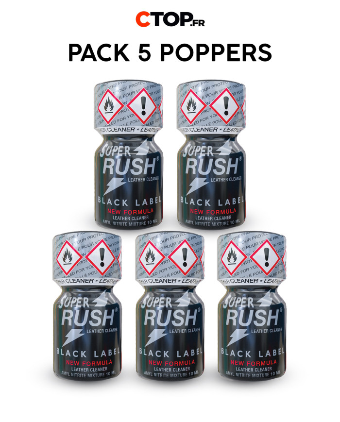 Pack 5 Poppers Super Rush Black Label 10ml | Achat Pack de Poppers en Ligne