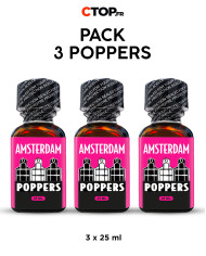 Pack de 3 Poppers Amsterdam 25ml - Achetez en Ligne | Catégorie Pack de Poppers
