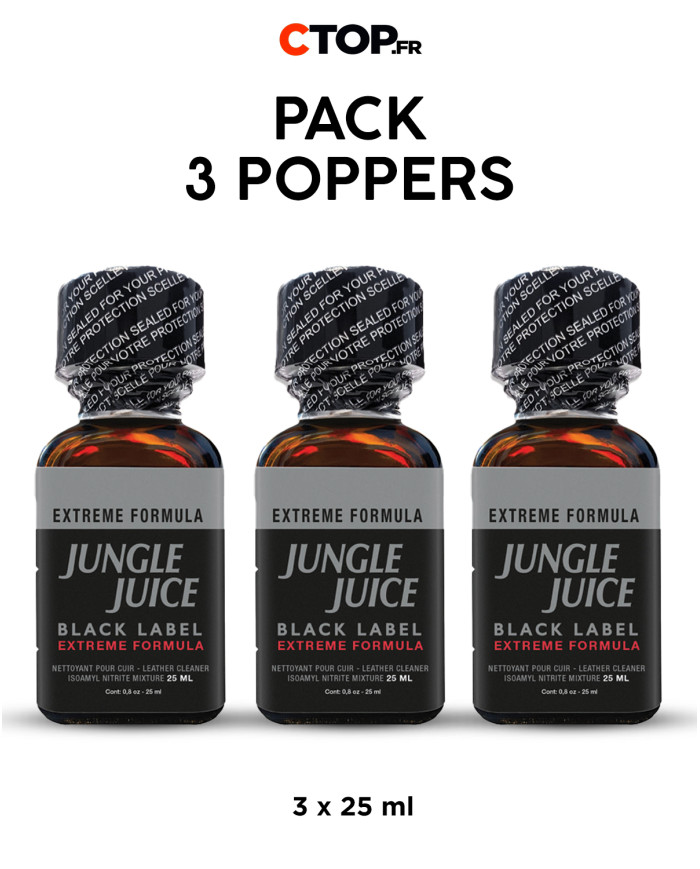 Pack 3 Poppers Jungle Juice Black Label 25ml – Achetez en Ligne | Catégorie Pack de Poppers