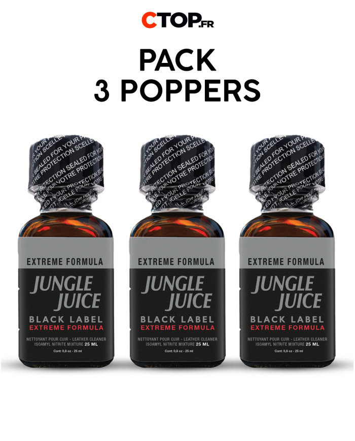 Pack 3 Poppers Jungle Juice Black Label 25ml – Achetez en Ligne | Catégorie Pack de Poppers