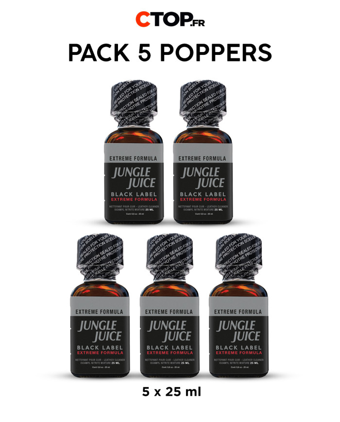 Pack 5 Poppers Jungle Juice Black Label 25ml - Achat Pack de Poppers - Offre Spéciale