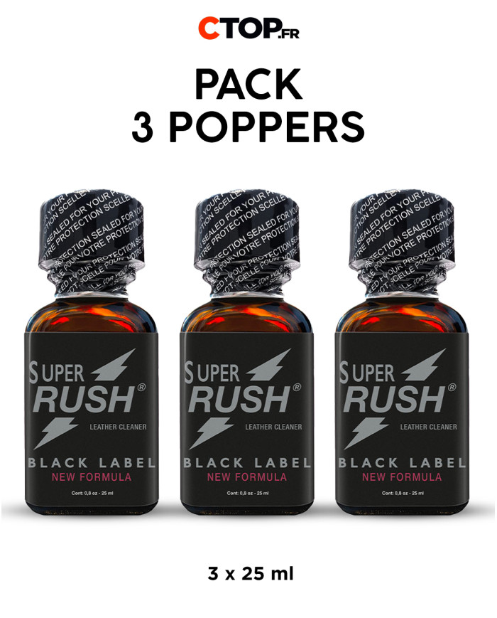 Pack 3 Poppers Super Rush Black Label 25ml - Achetez en Ligne | Catégorie Pack de Poppers