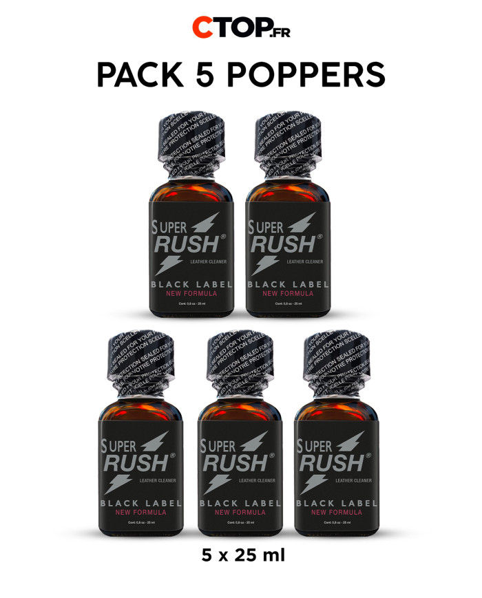 Pack 5 Poppers Super Rush Black Label 25ml - Achat Pack de Poppers Puissants