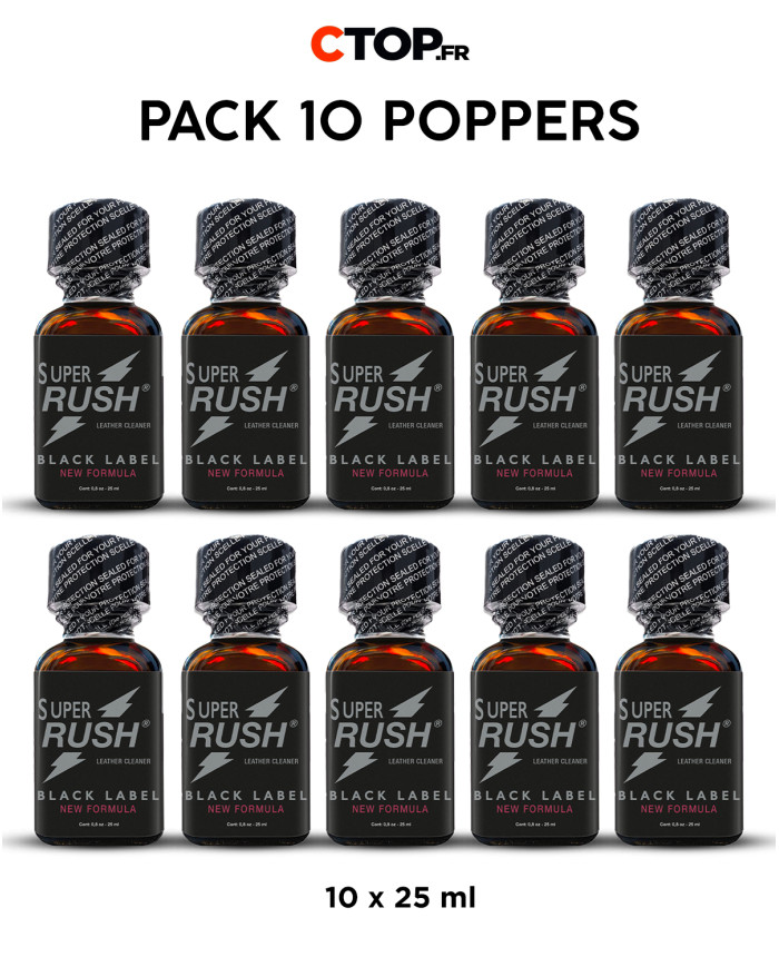 Pack 10 Poppers Super Rush Black Label 25ml - Achat Avantageux en Ligne